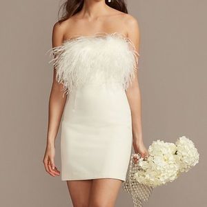 Bardot Strapless Crepe Feather Dress